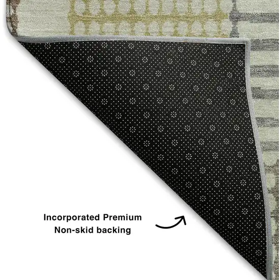 Sand Brown And Ivory Geometric Washable Area Rug With UV Protection Photo 7