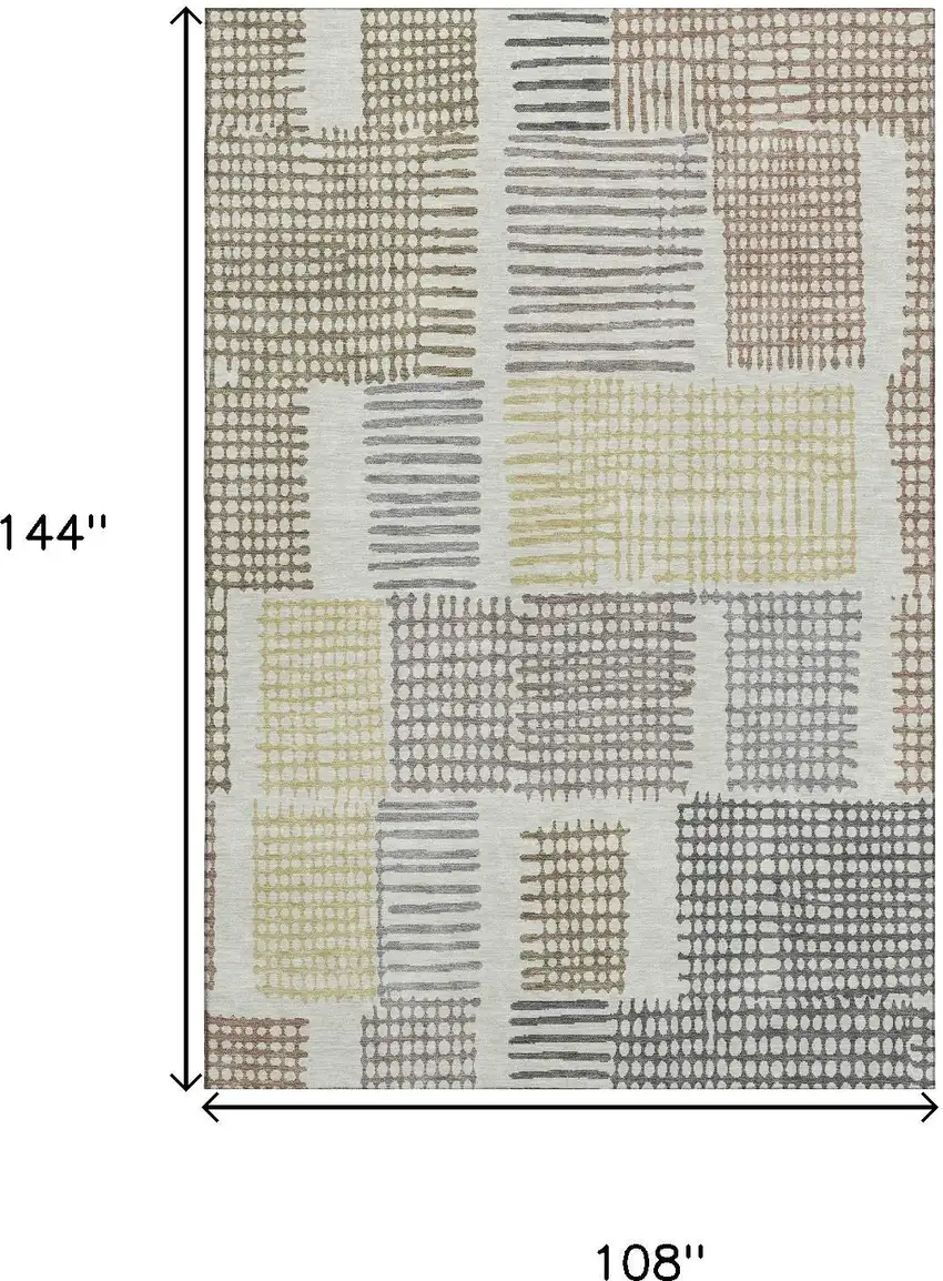 Sand Brown And Ivory Geometric Washable Area Rug With UV Protection Photo 9