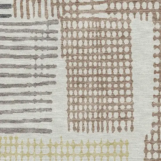 Sand Brown And Ivory Geometric Washable Area Rug With UV Protection Photo 3