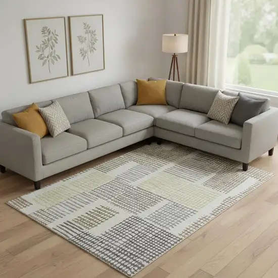 Sand Brown And Ivory Geometric Washable Area Rug With UV Protection Photo 2