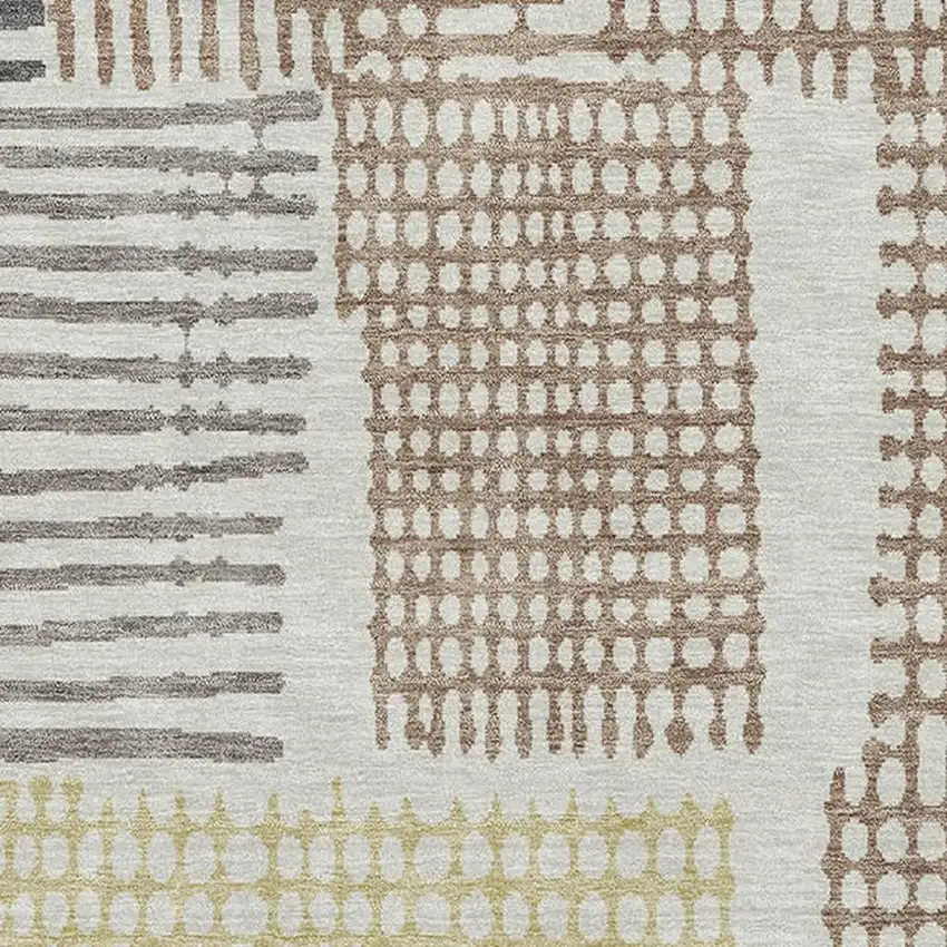 Sand Brown And Ivory Geometric Washable Area Rug With UV Protection Photo 3