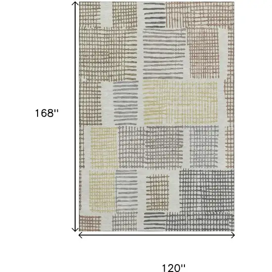 Sand Brown And Ivory Geometric Washable Area Rug With UV Protection Photo 9