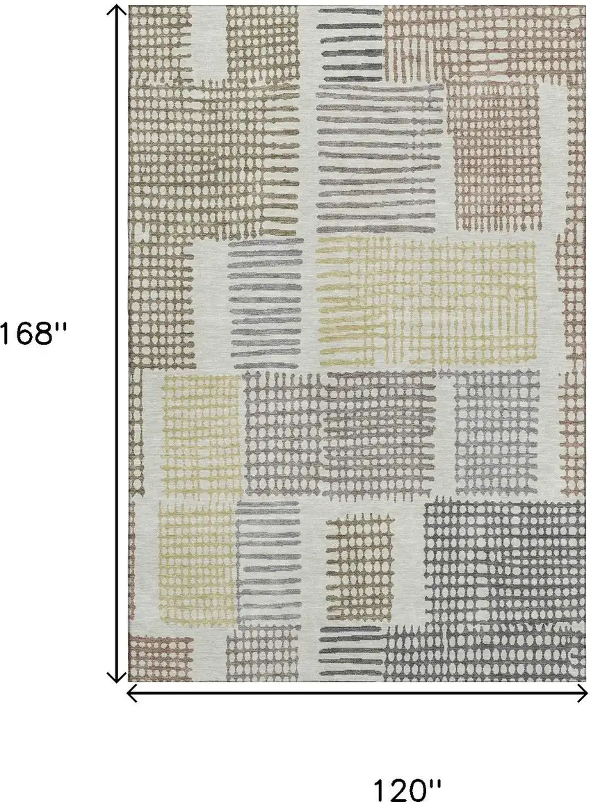 Sand Brown And Ivory Geometric Washable Area Rug With UV Protection Photo 9