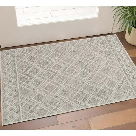 Sand Beige And Ivory Wool Geometric Hand Tufted Area Rug Photo 1