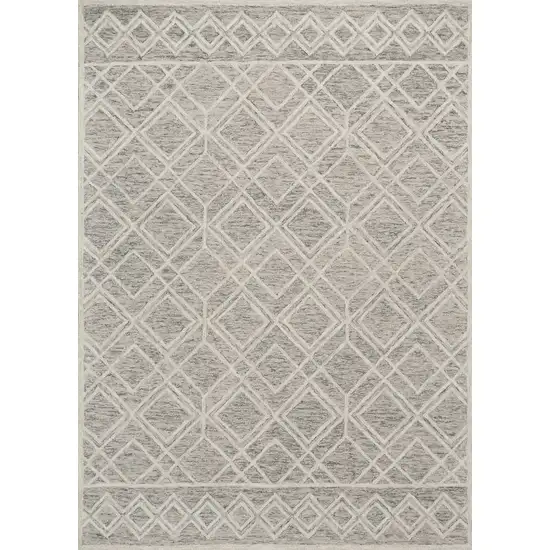 Sand Beige And Ivory Wool Geometric Hand Hooked Area Rug Photo 5