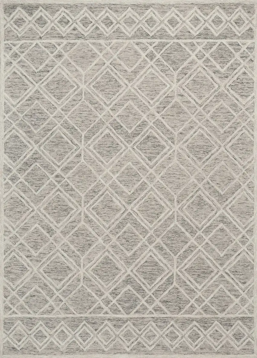 Sand Beige And Ivory Wool Geometric Hand Hooked Area Rug Photo 5