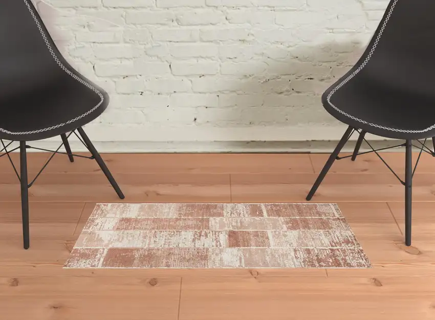 Sand Geometric Power Loom Area Rug With Fringe Photo 2