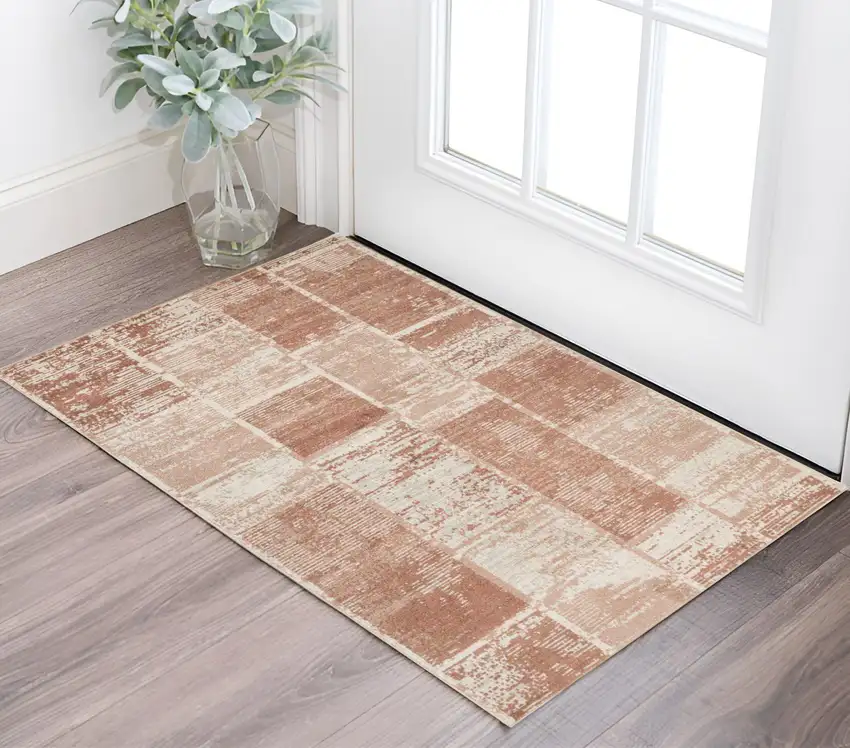 Sand and Ivory Geometric Power Loom Area Rug Photo 1