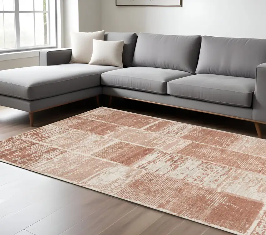 Sand and Ivory Geometric Power Loom Area Rug Photo 1