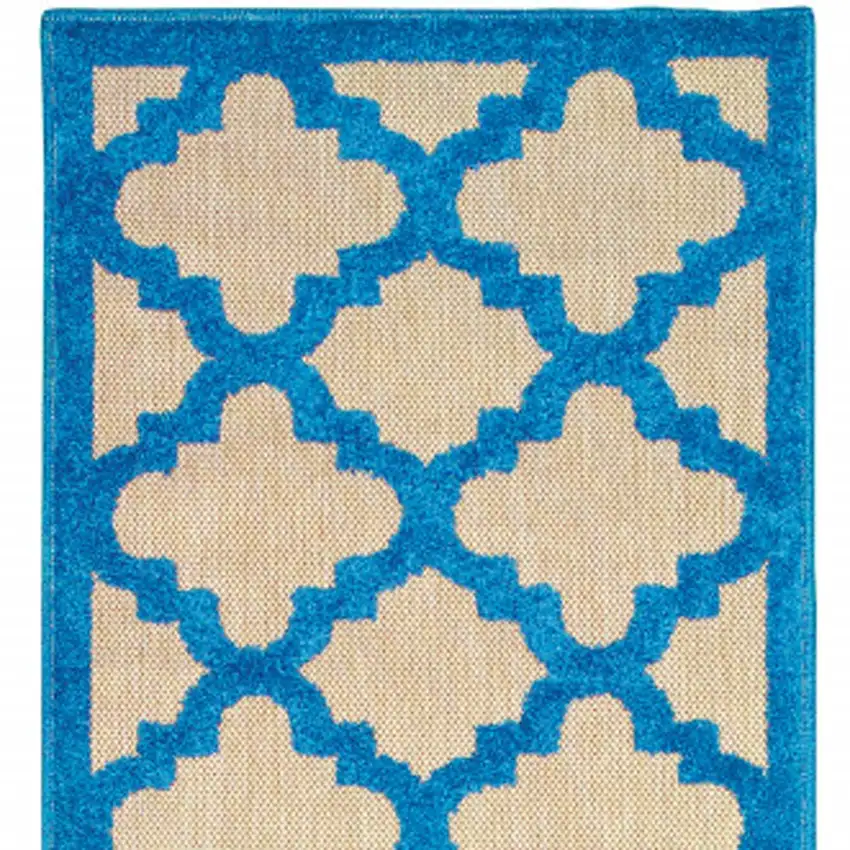 Blue and Beige Geometric Stain Resistant Indoor Outdoor Area Rug Photo 4