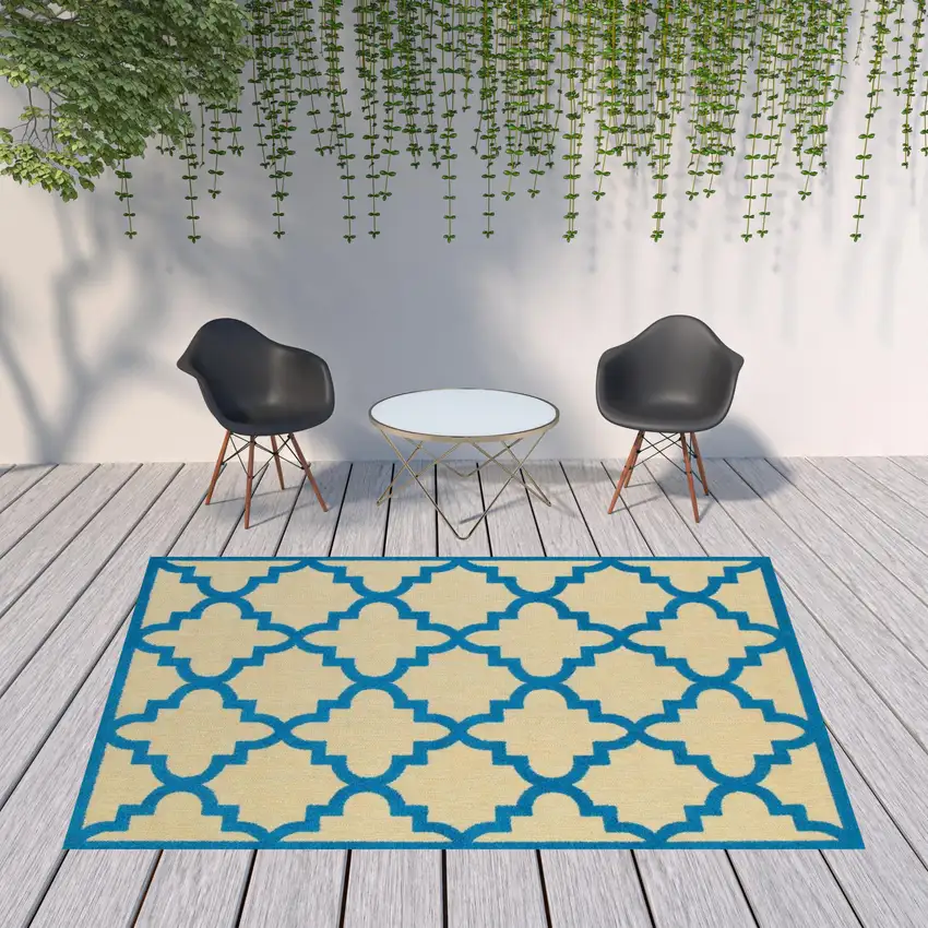 Sand Geometric Stain Resistant Indoor Outdoor Area Rug Photo 2