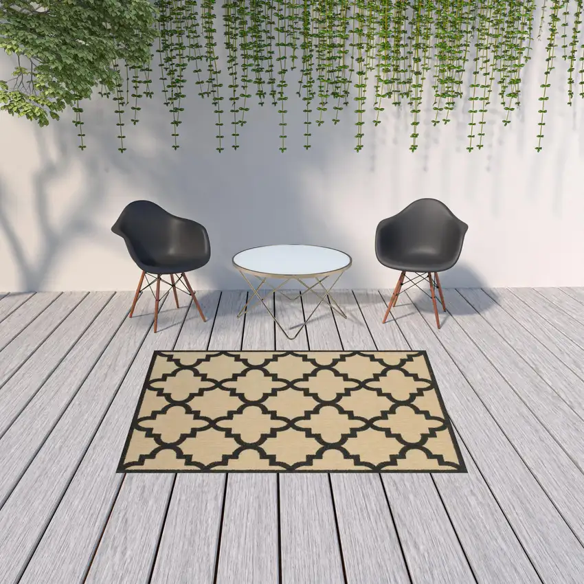 Sand Geometric Stain Resistant Indoor Outdoor Area Rug Photo 2