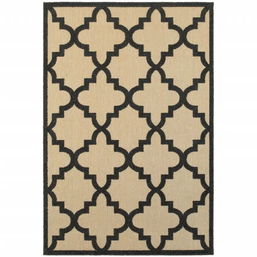 Sand Geometric Stain Resistant Indoor Outdoor Area Rug Photo 1