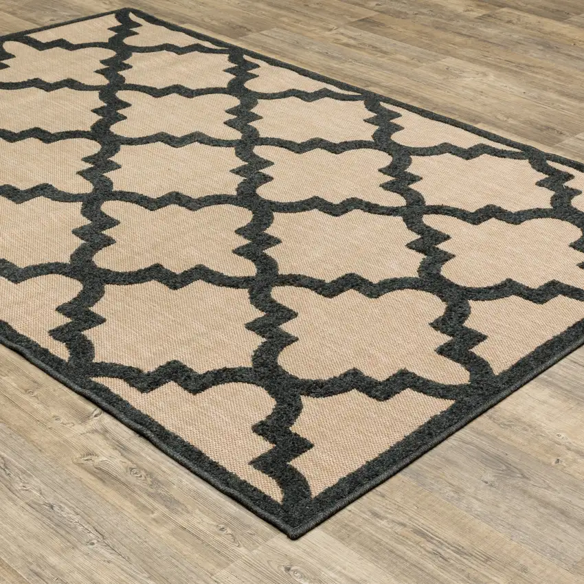 Sand Geometric Stain Resistant Indoor Outdoor Area Rug Photo 6