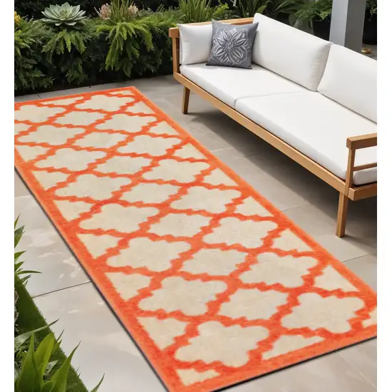 Orange Geometric Stain Resistant Indoor Outdoor Area Rug Photo 1