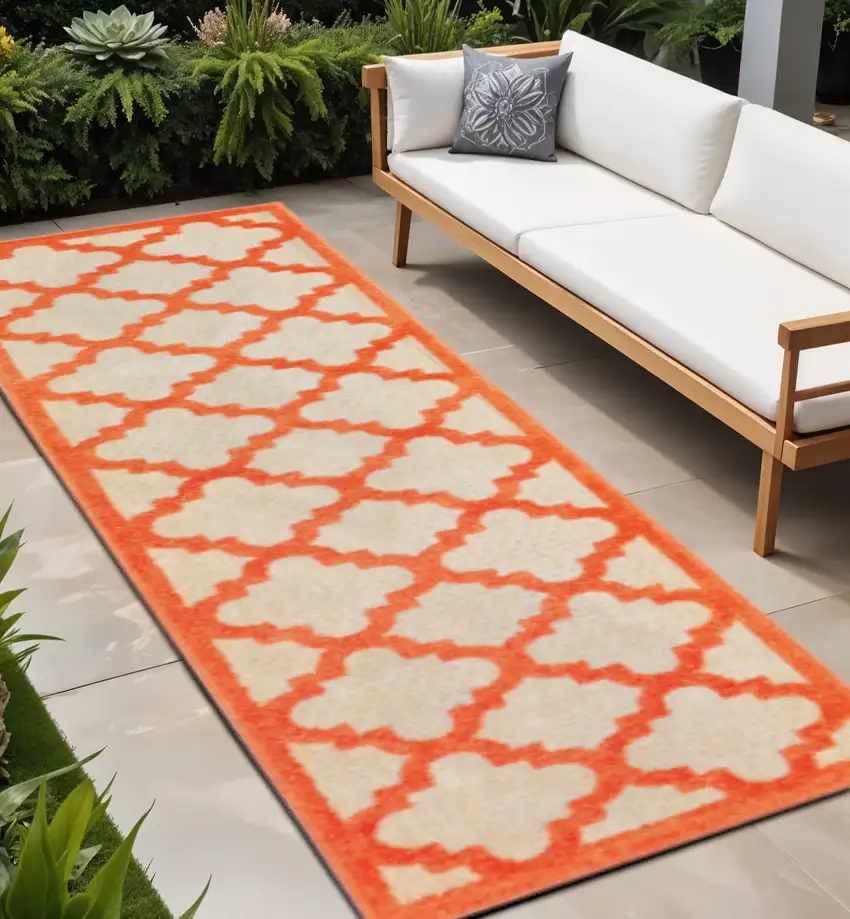 Orange Geometric Stain Resistant Indoor Outdoor Area Rug Photo 1