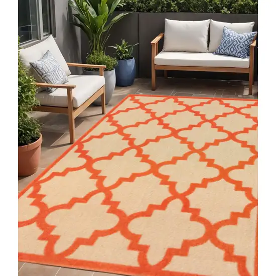 Orange Geometric Stain Resistant Indoor Outdoor Area Rug Photo 1