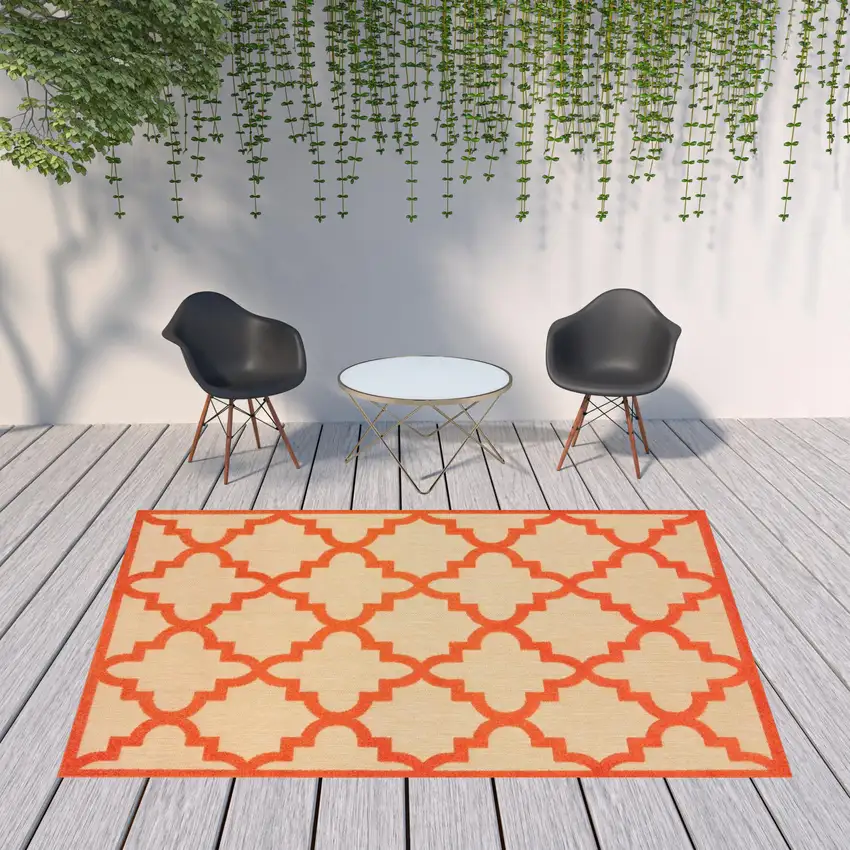 Sand Geometric Stain Resistant Indoor Outdoor Area Rug Photo 2