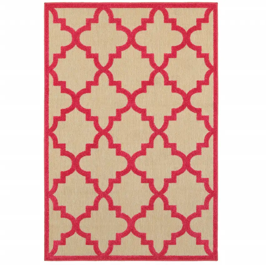 Sand Geometric Stain Resistant Indoor Outdoor Area Rug Photo 1