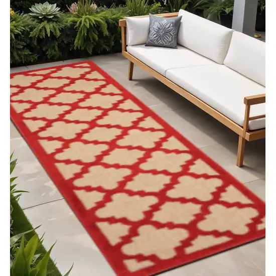 Red Geometric Stain Resistant Indoor Outdoor Area Rug Photo 1