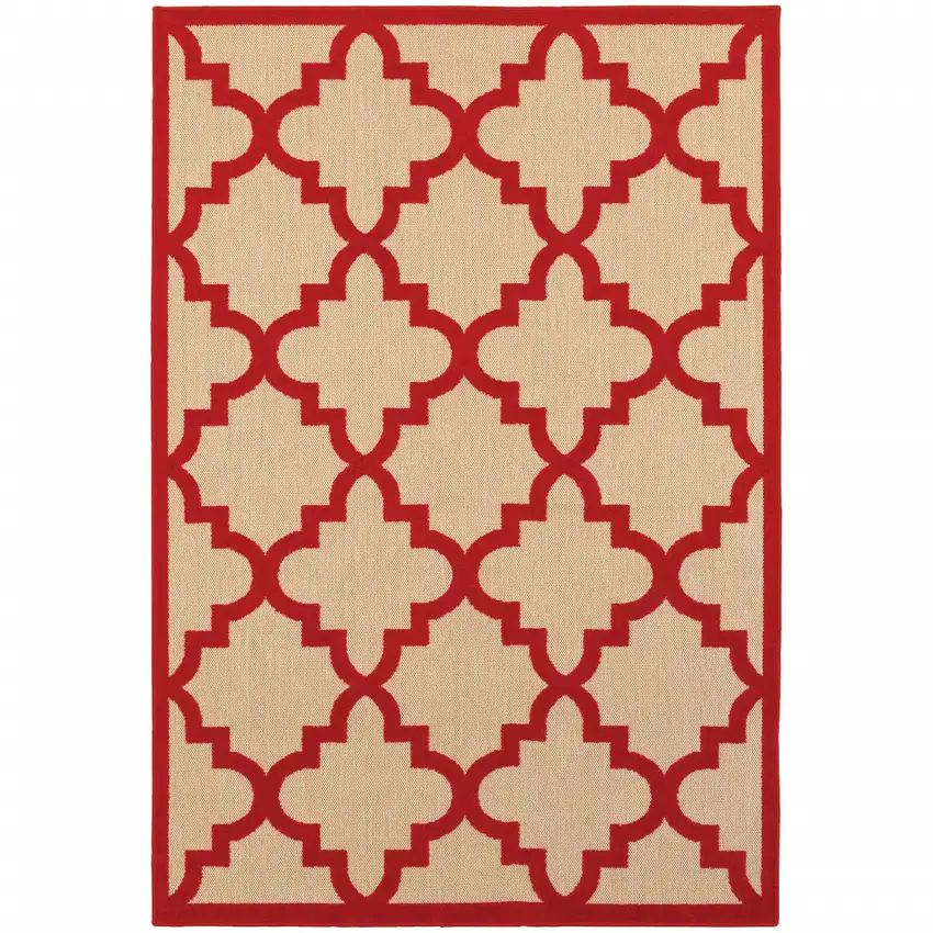 Sand Geometric Stain Resistant Indoor Outdoor Area Rug Photo 1