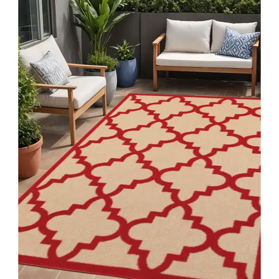 Red Geometric Stain Resistant Indoor Outdoor Area Rug Photo 1
