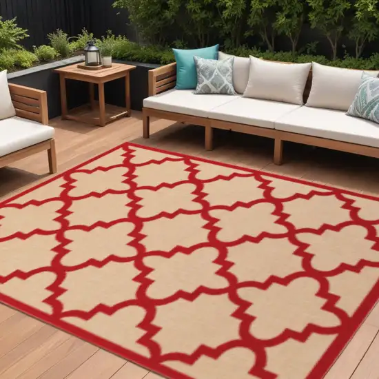 Red Geometric Stain Resistant Indoor Outdoor Area Rug Photo 1