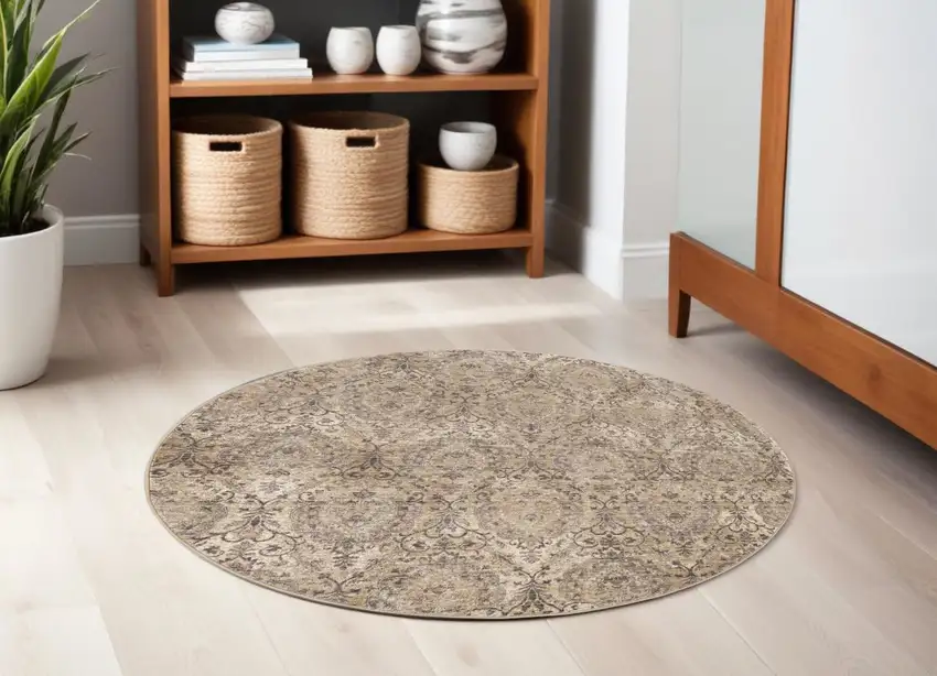 7' Gray Round Area Rug Photo 1