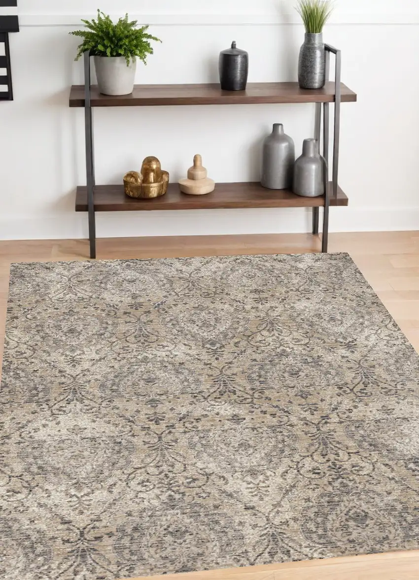 Sand Grey Machine Woven Distressed Vintage Traditional Indoor Area Rug Photo 1