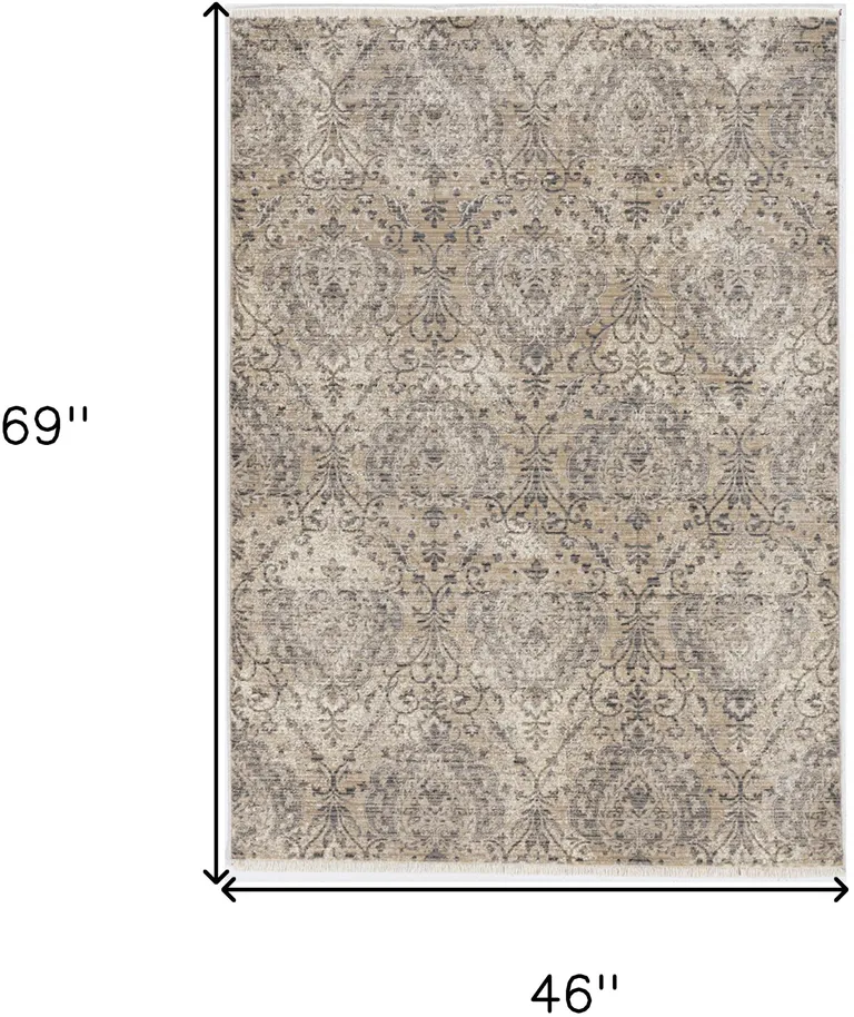 Sand Grey Machine Woven Distressed Vintage Traditional Indoor Area Rug Photo 3