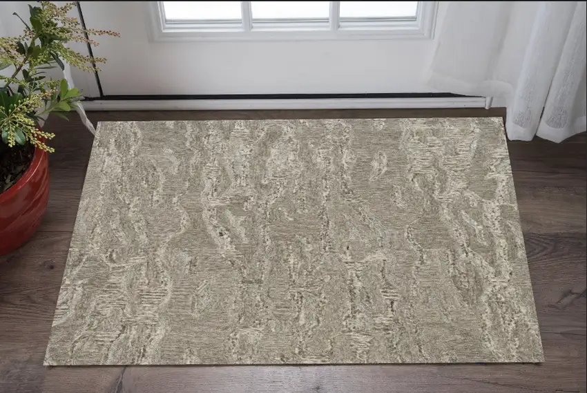 3'X5' Sand Hand Tufted Abstract Indoor Area Rug Photo 2