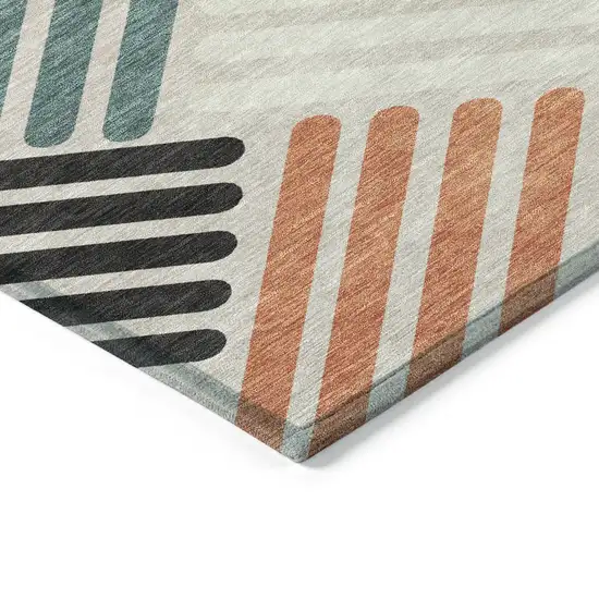 Sand Ivory And Black Geometric Washable Indoor Outdoor Area Rug Photo 5