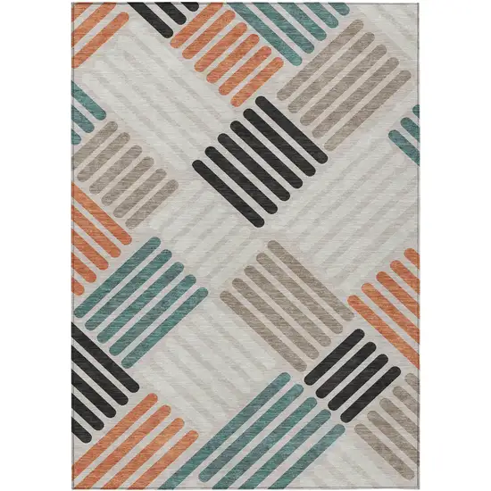 Sand Ivory And Black Geometric Washable Indoor Outdoor Area Rug Photo 2
