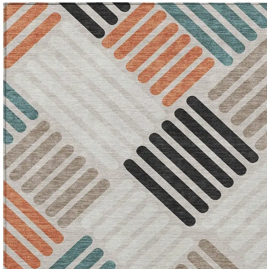 Sand Ivory And Black Geometric Washable Indoor Outdoor Area Rug Photo 4