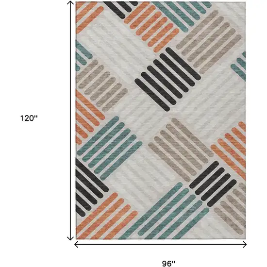 Sand Ivory And Black Geometric Washable Indoor Outdoor Area Rug Photo 3