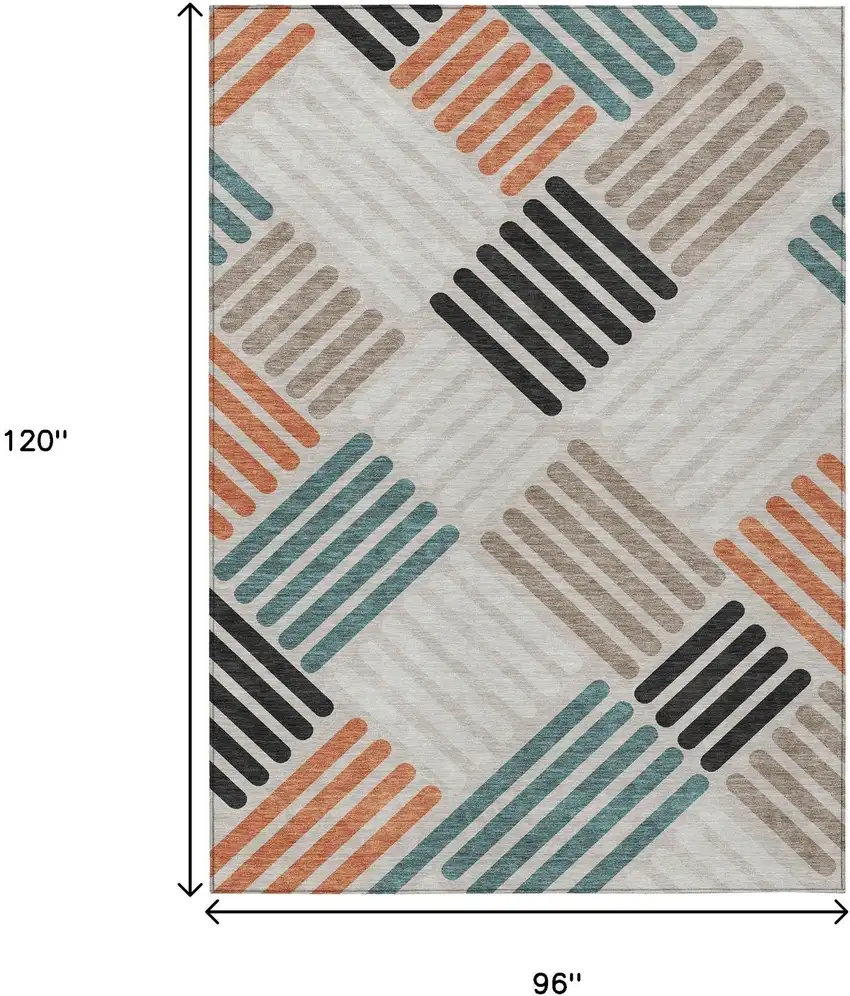 Sand Ivory And Black Geometric Washable Indoor Outdoor Area Rug Photo 3