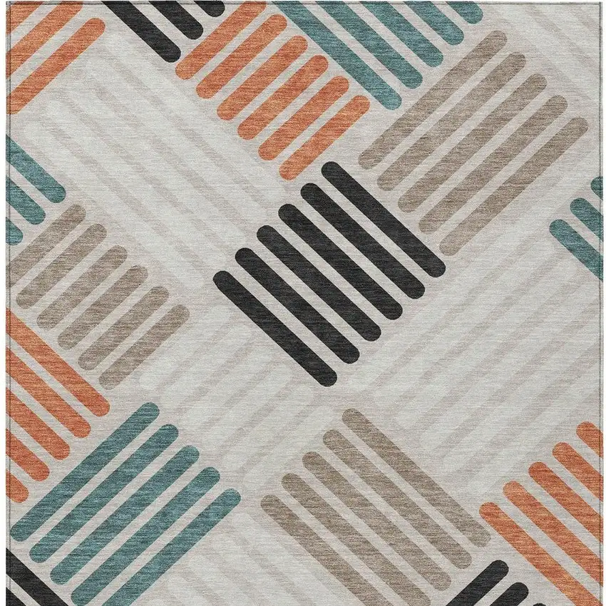 Sand Ivory And Black Geometric Washable Indoor Outdoor Area Rug Photo 7