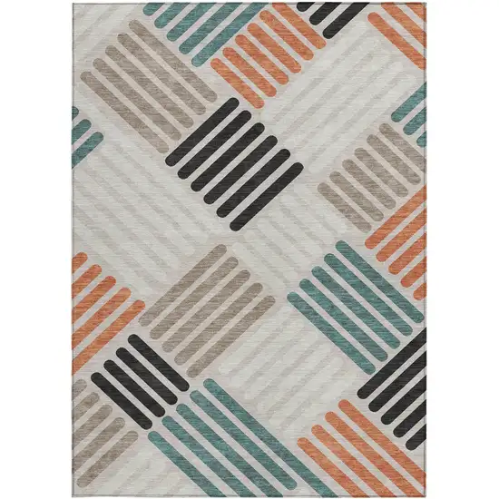 Sand Ivory And Black Geometric Washable Indoor Outdoor Area Rug Photo 4