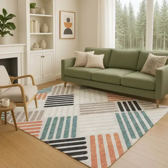 Sand Ivory And Black Geometric Washable Indoor Outdoor Area Rug Photo 8