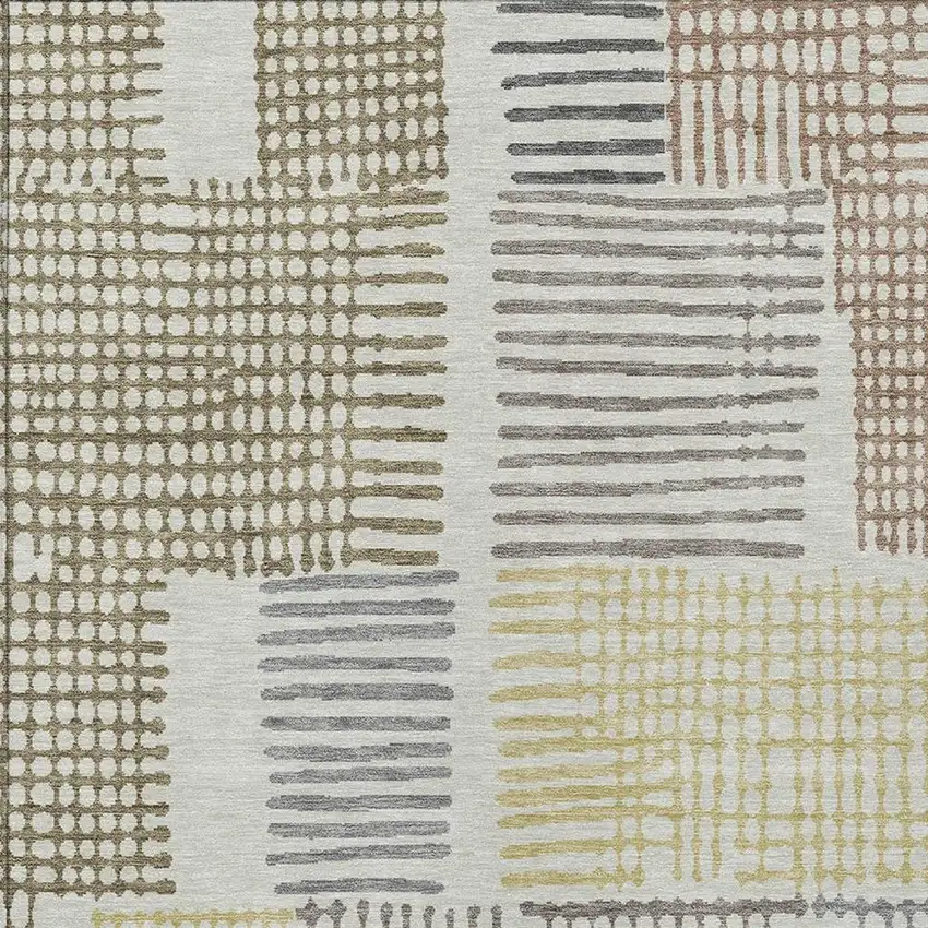 Sand Ivory And Gold Geometric Washable Indoor Outdoor Area Rug Photo 4