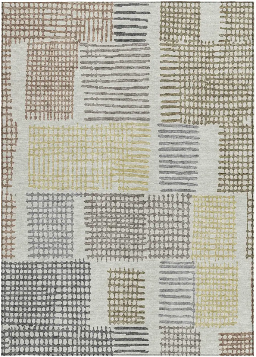 Sand Ivory And Gold Geometric Washable Indoor Outdoor Area Rug Photo 3