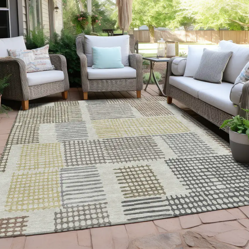 Sand Ivory And Gold Geometric Washable Indoor Outdoor Area Rug Photo 5