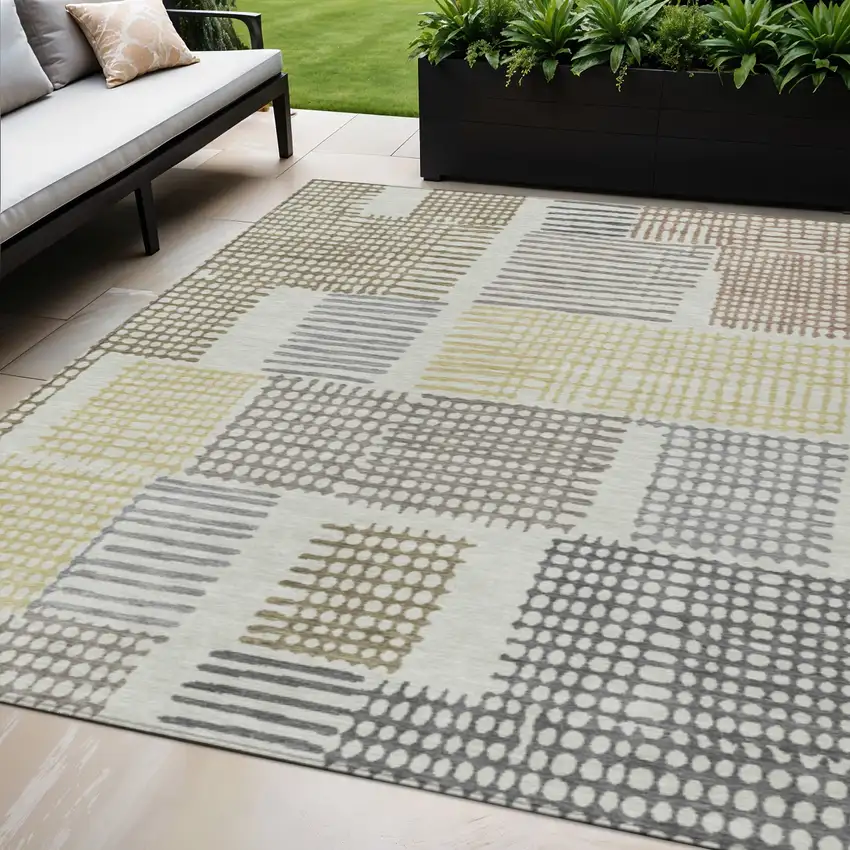 Sand Ivory And Gold Geometric Washable Indoor Outdoor Area Rug Photo 2