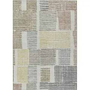Photo of Sand Ivory And Gold Geometric Washable Indoor Outdoor Area Rug