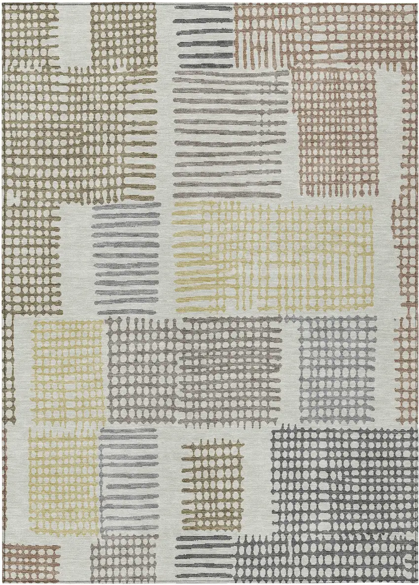 Sand Ivory And Gold Geometric Washable Indoor Outdoor Area Rug Photo 1