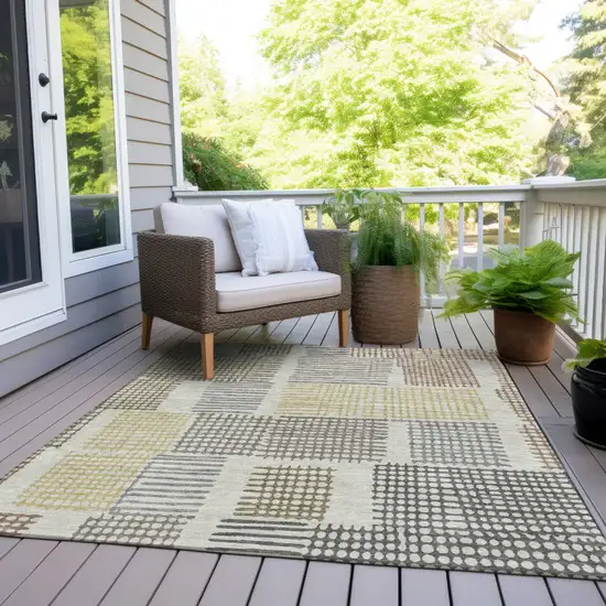 Sand Ivory And Gold Geometric Washable Indoor Outdoor Area Rug Photo 8