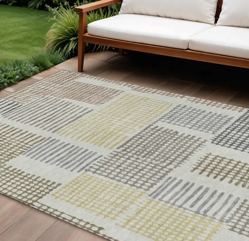 Sand Ivory And Gold Geometric Washable Indoor Outdoor Area Rug Photo 2