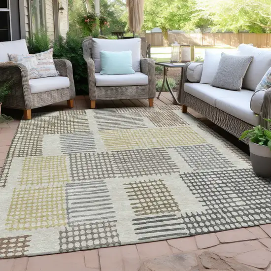 Sand Ivory And Gold Geometric Washable Indoor Outdoor Area Rug Photo 5