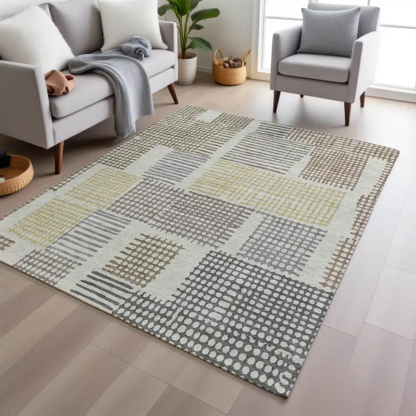 Sand Ivory And Gold Geometric Washable Indoor Outdoor Area Rug Photo 6
