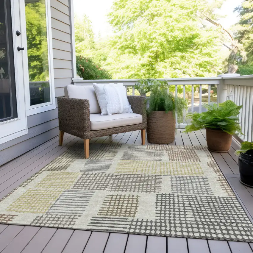 Sand Ivory And Gold Geometric Washable Indoor Outdoor Area Rug Photo 8